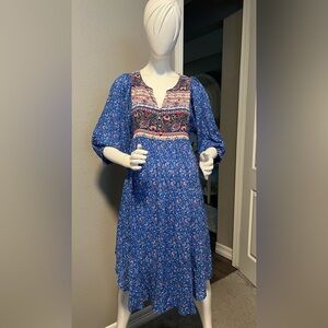 Umgee Delilah Peasant Dress with High Split Double Ruffle Side size M
